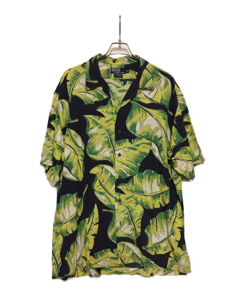 POLO RALPH LAUREN（ポロ・ラルフローレン）POLO RALPH LAUREN (ポロ・ラルフローレン) リーフプリントオープンカラーシャツ ネイビー×グリーン サイズ:Lの古着・服飾アイテム
