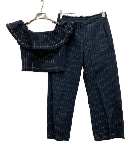 T by ALEXANDER WANG（ティーバイアレキサンダーワン）T by ALEXANDER WANG (ティーバイアレキサンダーワン) オフショルダークロップセットアップ ネイビー サイズ: 0(ボトムスサイズ2)の古着・服飾アイテム