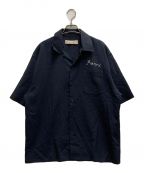 MARNIマルニ）の古着「トロピカルウールロゴ刺繍オープンカラーシャツ」｜ネイビー