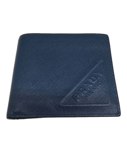 PRADA（プラダ）PRADA (プラダ) コインポケット付 サフィアーノエンボスレザー 財布 ブルーの古着・服飾アイテム