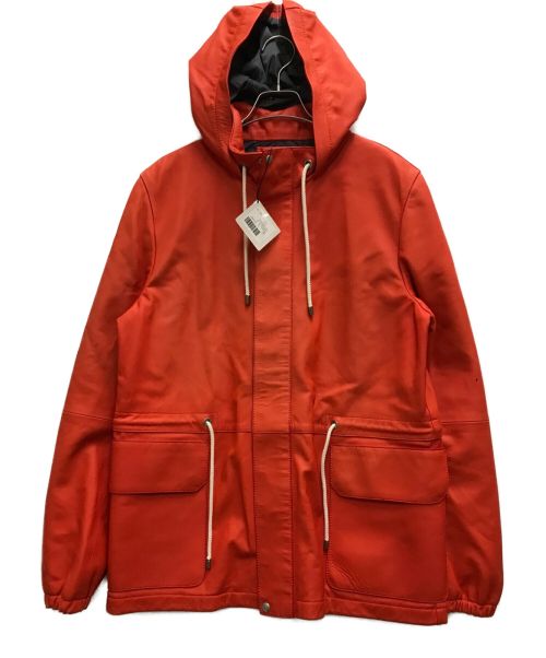 LOEWE（ロエベ）LOEWE (ロエベ) ナッパレザーフーデットジャケット オレンジ サイズ:46の古着・服飾アイテム