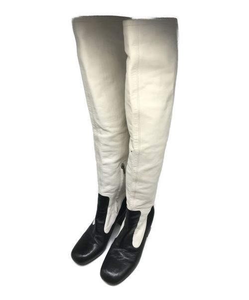CELINE（セリーヌ）CELINE (セリーヌ) バイカラーロングブーツ ホワイト サイズ:38の古着・服飾アイテム