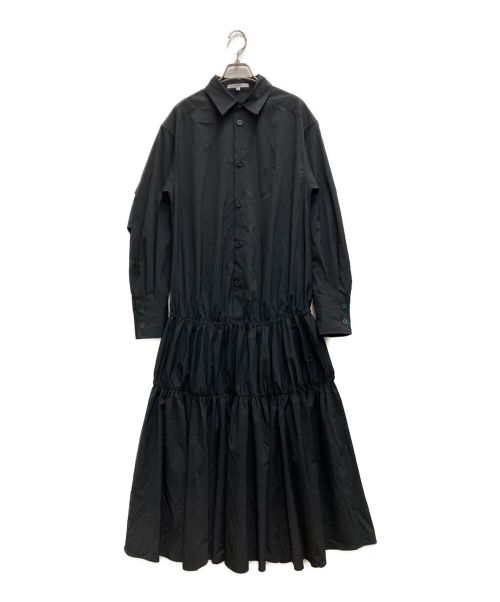 UN3D.（アンスリード）UN3D. (アンスリード) ローギャザーフレアシャツワンピース ブラック サイズ:38の古着・服飾アイテム