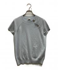 HERMES (エルメス) カシミヤシルク ロゴボタンニット ブルー サイズ:38