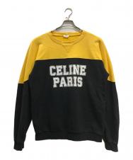 CELINE (セリーヌ) ロゴプリントバイカラースウェット イエロー×ブラック サイズ:L