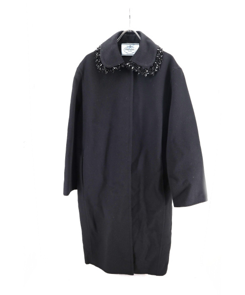 PRADA（プラダ）PRADA (プラダ) ヴァージンウールビジューコート ブラック サイズ:42の古着・服飾アイテム