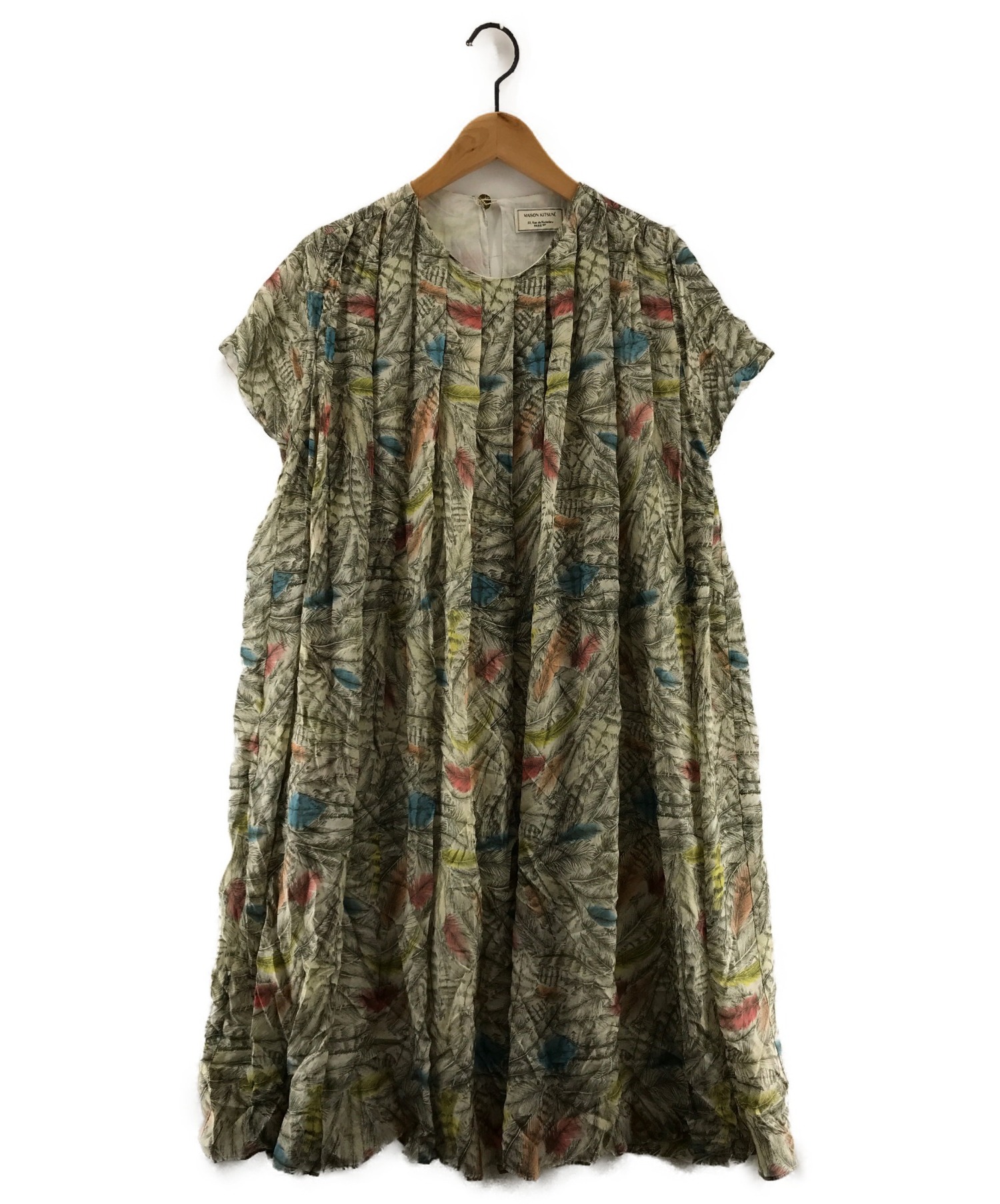 中古 古着通販 Maison Kitsune メゾンキツネ シルクブラウスワンピース ベージュ グリーン サイズ L ブランド 古着通販 トレファク公式 Trefac Fashion