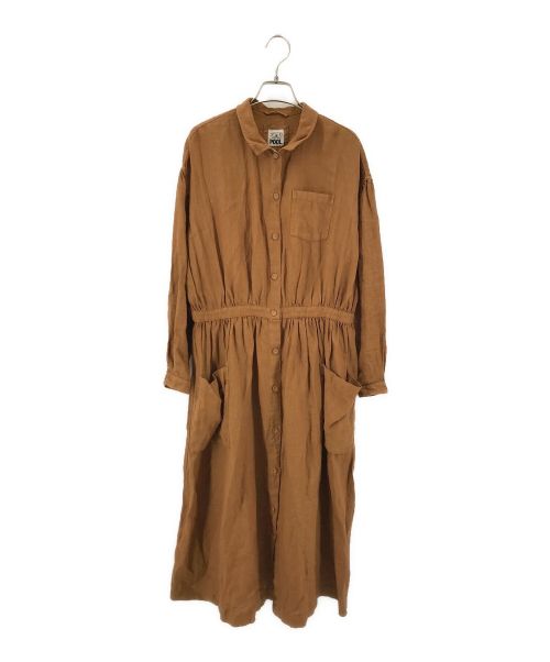 IDEE POOL（イデー プール）IDEE POOL (イデー プール) ウエストギャザーリネンワンピース ブラウン サイズ:実寸をご確認ください。の古着・服飾アイテム