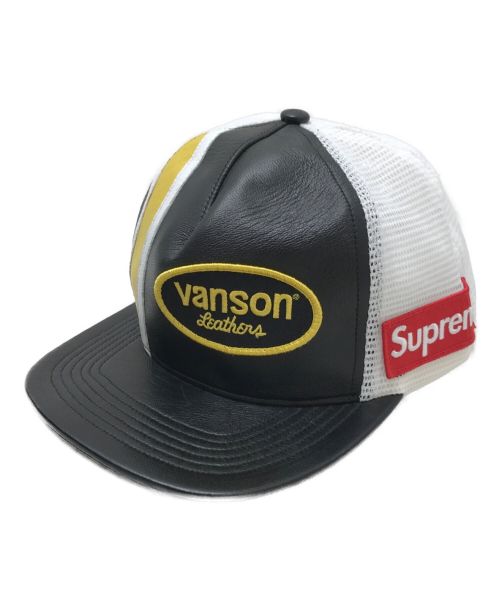 Supreme×Vanson（シュプリーム×バンソン）Supreme×Vanson (シュプリーム×バンソン) LEATHERS MESH BACK 5-PANEL CAP ブラック×ホワイトの古着・服飾アイテム