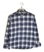 BURBERRY BLACK LABELバーバリーブラックレーベル）の古着「裾ロゴチェックネルシャツ」｜ブルー×ホワイト