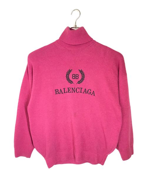 BALENCIAGA（バレンシアガ）BALENCIAGA (バレンシアガ) ロゴ刺繍タートルネックニット ショッキングピンク サイズ:Sの古着・服飾アイテム