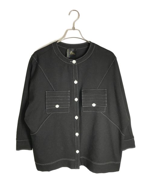 Cen.（セン）Cen. (セン) ノーカラーステッチブルゾンシャツ ブラック サイズ:FREEの古着・服飾アイテム