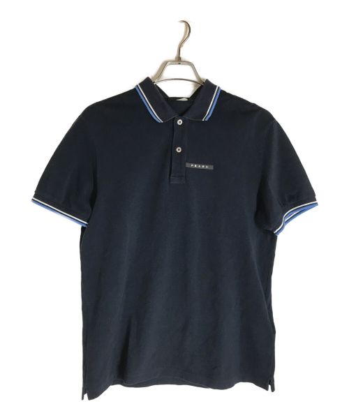PRADA（プラダ）PRADA (プラダ) ワンポイントロゴポロシャツ ネイビー×ブルー サイズ:XLの古着・服飾アイテム