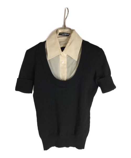 DOLCE & GABBANA（ドルチェ＆ガッバーナ）DOLCE & GABBANA (ドルチェ＆ガッバーナ) オールドニットレイヤートシャツ ブラック×ベージュ サイズ:38の古着・服飾アイテム
