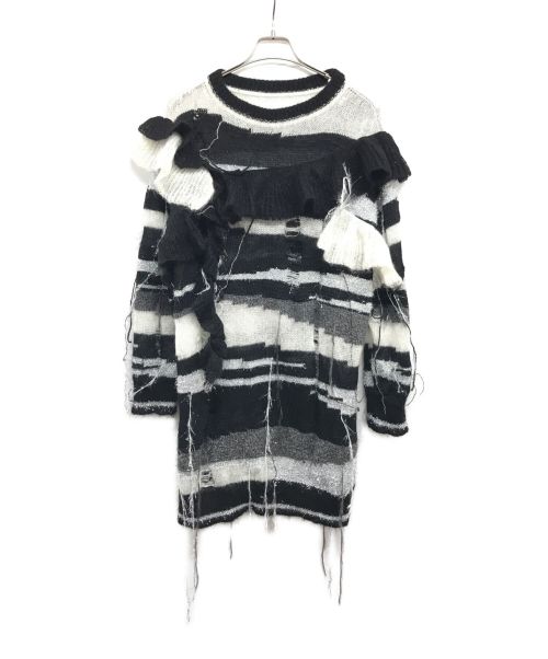 rurumu（ルルムウ）rurumu (ルルムウ) damage mohair knit ホワイト×ブラック サイズ:FREEの古着・服飾アイテム