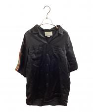 GUCCI (グッチ) サイドラインロゴ オープンカラーシャツ / 619025 ZAEP5 ブラック サイズ:46