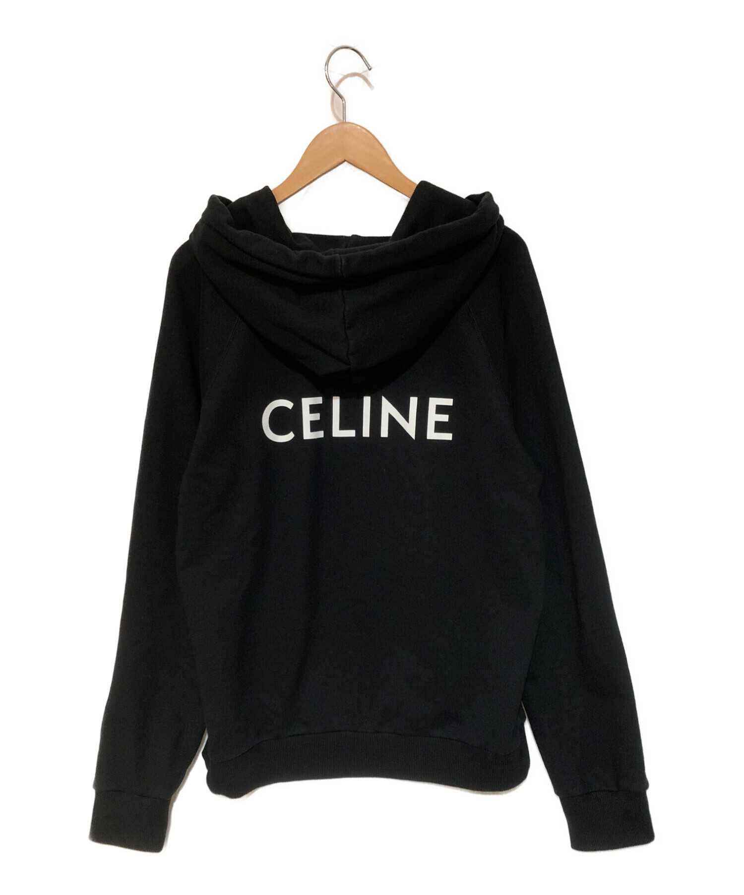 CELINE (セリーヌ) CELINE バックロゴプリントプルオーバー フーディー パーカー ブラック サイズ:XL