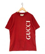 GUCCI (グッチ) LARGE GUCCI LOGO TEEロゴオーバーサイズ Tシャツ レッド サイズ:S