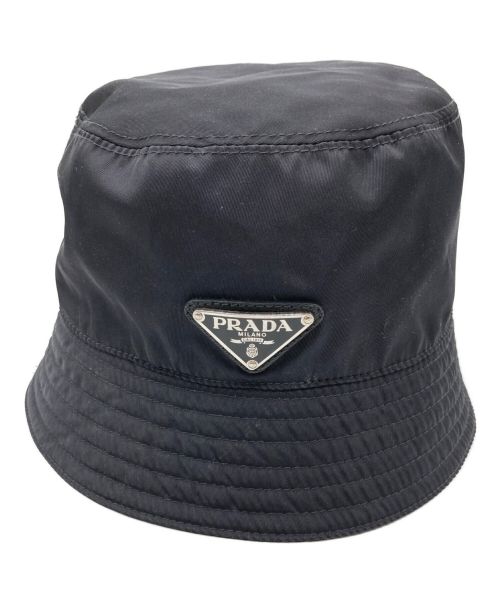 PRADA（プラダ）PRADA (プラダ) トライアングルロゴ ナイロンバケットハット ブラック サイズ:Mの古着・服飾アイテム