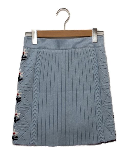 furfur（ファーファー）furfur (ファーファー) フラワー刺繍ニットミニスカート ブルー サイズ:F 未使用品の古着・服飾アイテム