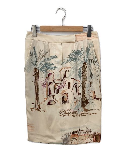 HERMES（エルメス）HERMES (エルメス) シルクスカーフ柄スカート ベージュ サイズ:40の古着・服飾アイテム