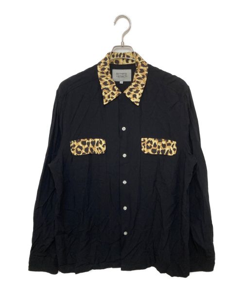WACKO MARIA（ワコマリア）WACKO MARIA (ワコマリア) Carhartt WIP (カーハートダブリューアイピー) 50's Shirt/レオパード切替オープンカラーシャツ ブラック サイズ:Lの古着・服飾アイテム