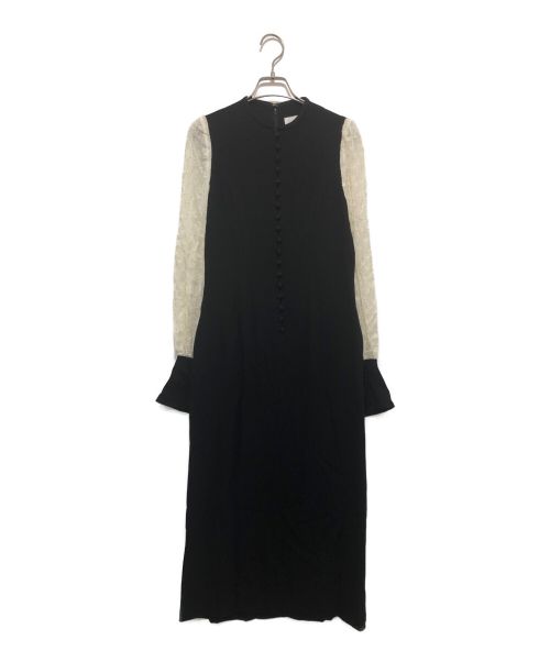 Mame Kurogouchi（マメクロゴウチ）Mame Kurogouchi (マメクロゴウチ) フラワーモチーフシフォンスリーブドレス ブラック サイズ:1の古着・服飾アイテム