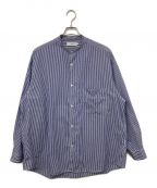 Graphpaperグラフペーパー）の古着「Broad Stripe L/S Oversized Band Collar Shirt」｜ブルー