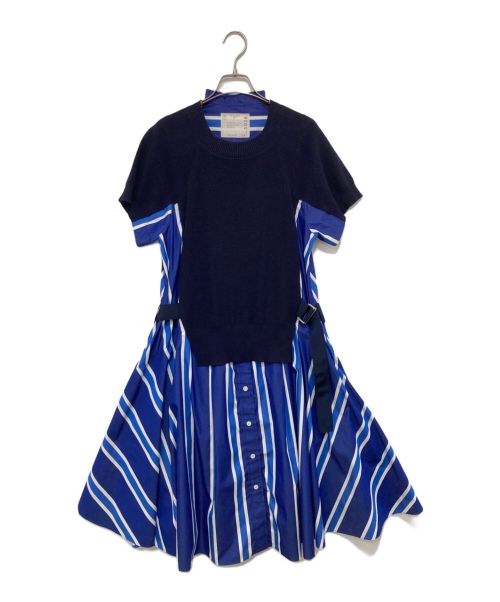 sacai（サカイ）sacai (サカイ) ストライプドッキングワンピース ブルー サイズ:2の古着・服飾アイテム