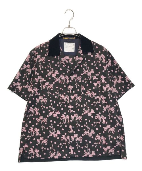 sacai（サカイ）sacai×SUN SRUF (サカイ×サンサーフ) パームツリーオープンカラーシャツ ブラック×ピンク サイズ:2表記(M相当)の古着・服飾アイテム