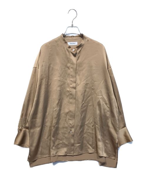 SACRA（サクラ）SACRA (サクラ) トリアセテートサテン バンドカラーシャツ ブラウン サイズ:38の古着・服飾アイテム