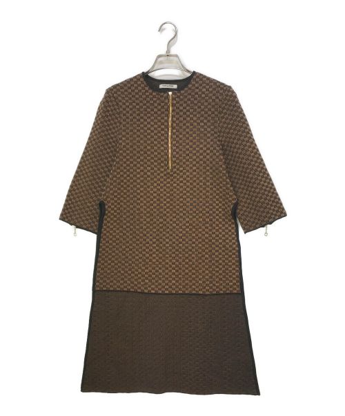 FUMIKA UCHIDA（フミカウチダ）FUMIKA UCHIDA (フミカウチダ) woven pattern cotton zipup knit long ブラウン サイズ:36の古着・服飾アイテム