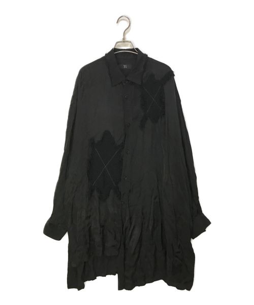 Y's（ワイズ）Y's (ワイズ) レーヨンサテン アーガイル 刺繍 フライ ブラウス ブラック サイズ:2の古着・服飾アイテム