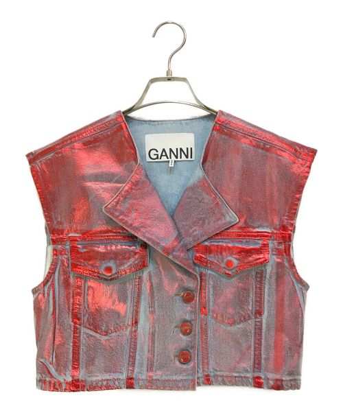 GANNI（ガニー）GANNI (ガニー) クロップドデニムベスト レッド サイズ:36の古着・服飾アイテム