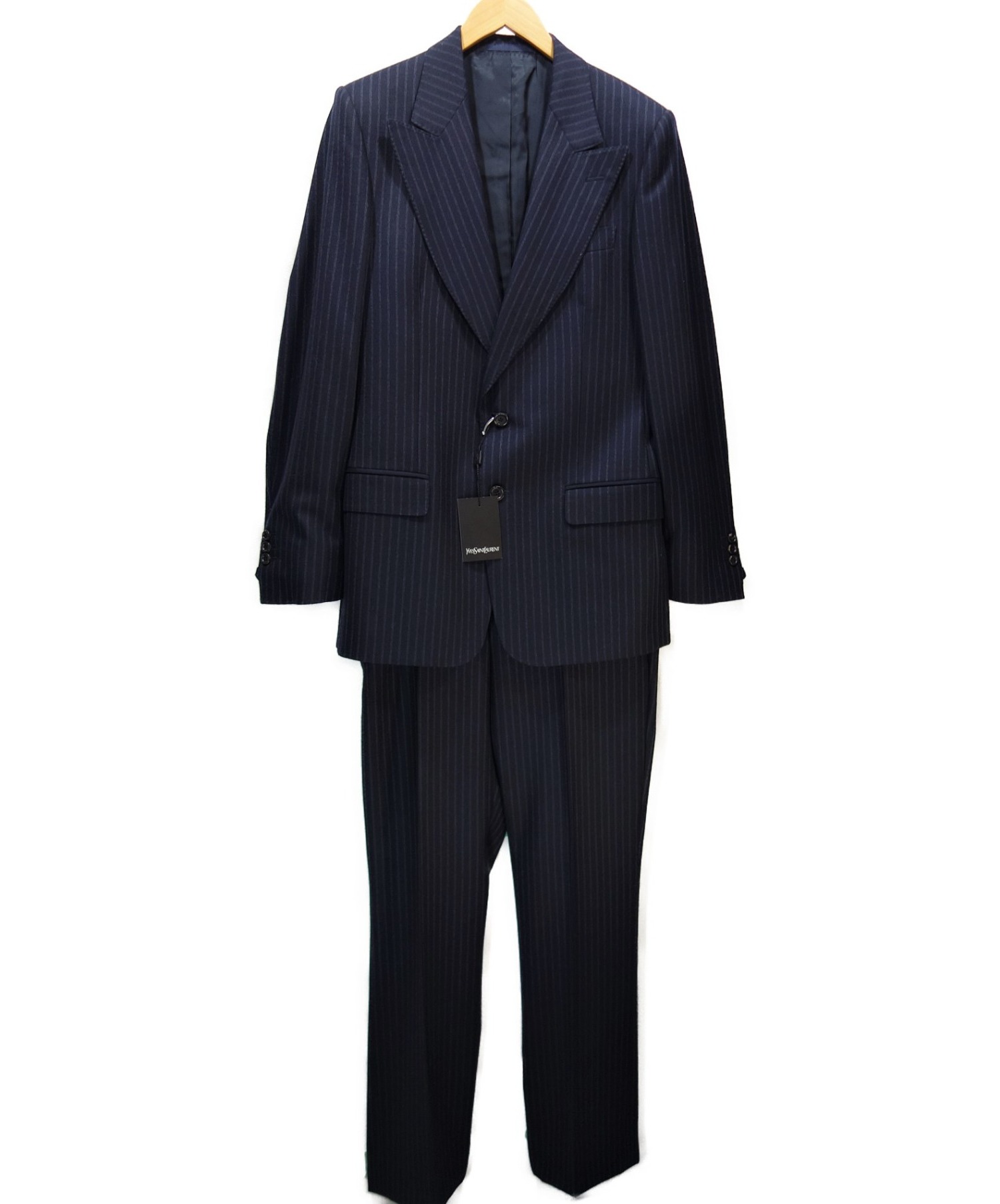 【中古・古着通販】Yves Saint Laurent (イブサンローラン) ストライプセットアップスーツ ネイビー サイズ:48｜ブランド
