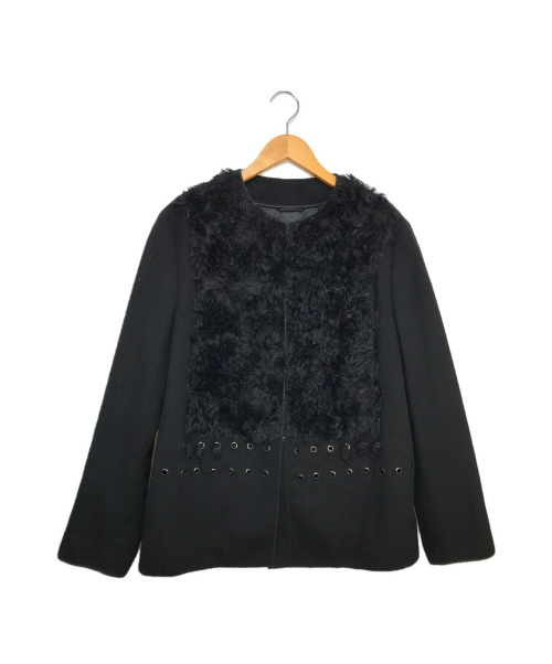 PRADA（プラダ）PRADA (プラダ) ノーカラーデザインジャケット ブラック サイズ:SIZE 40の古着・服飾アイテム
