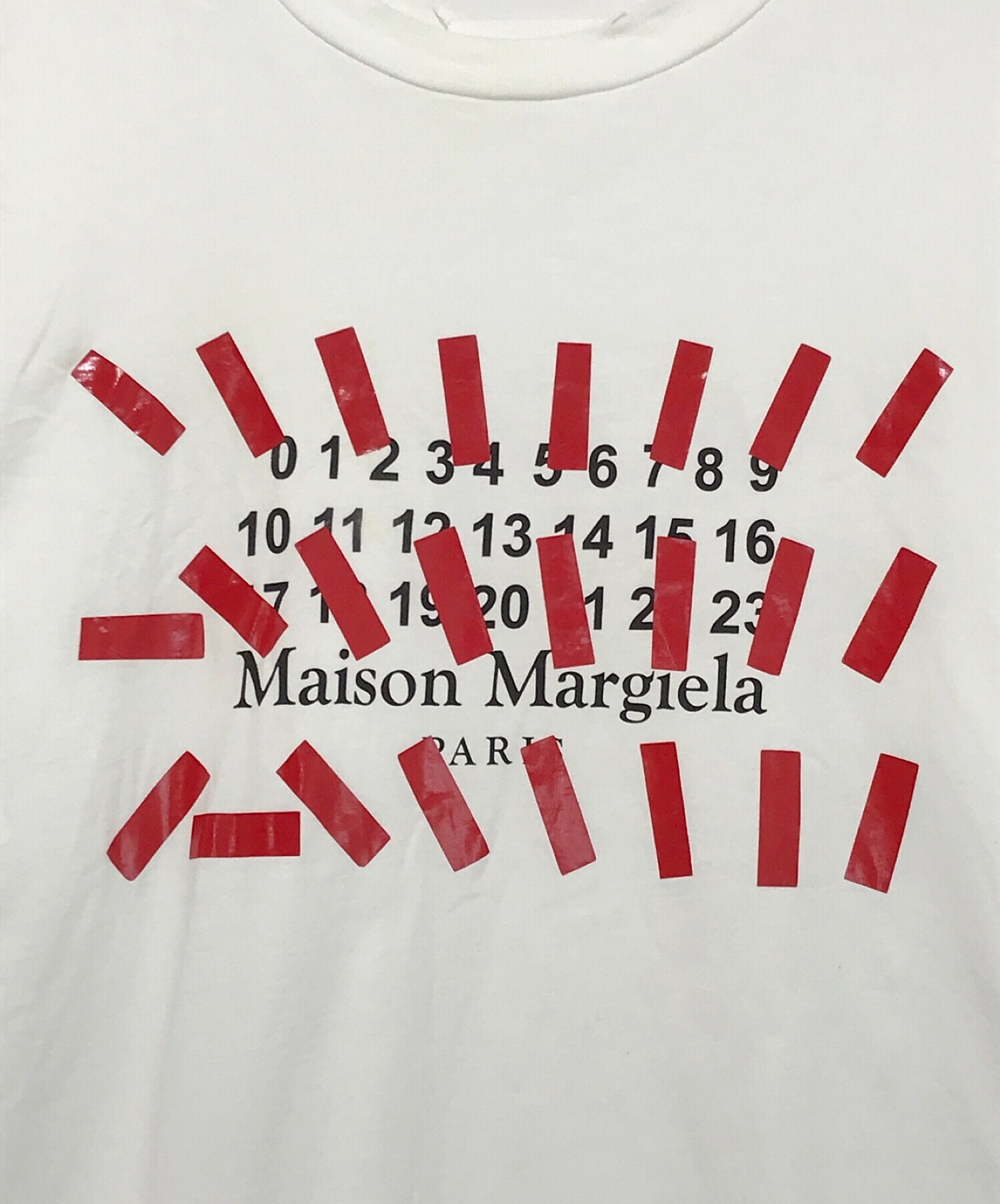 Maison Margiela (メゾンマルジェラ) Tapeプリント オーバーサイズTシャツ ホワイト サイズ:46（ITALY)