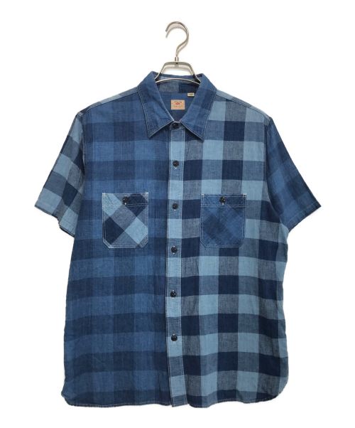 SUGAR CANE（シュガーケーン）SUGAR CANE (シュガーケーン) ブロックチェック 半袖 ワークシャツ ブルー サイズ:XLの古着・服飾アイテム