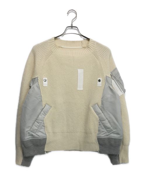 sacai（サカイ）sacai (サカイ) Wool Knit x Nylon Twill Pullover ホワイト サイズ:3の古着・服飾アイテム