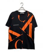 Calvin Klein Jeansカルバンクラインジーンズ）の古着「ビックロゴプリントTシャツ」｜ブラック×オレンジ