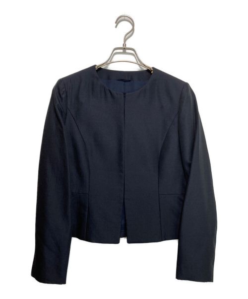 ANAYI（アナイ）ANAYI (アナイ) ウールジョーゼットノーカラージャケット ネイビー サイズ:38の古着・服飾アイテム