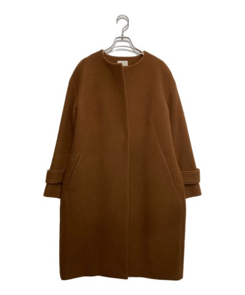 KUMIKYOKU（クミキョク）KUMIKYOKU (クミキョク) Pecolamb ソフトメルトンノーカラーコート ブラウン サイズ:2の古着・服飾アイテム