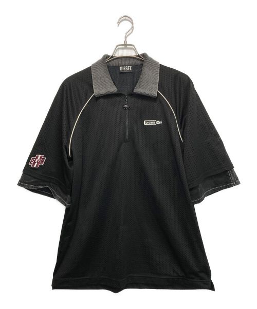 DIESEL（ディーゼル）DIESEL (ディーゼル) ハーフジップメッシュシャツ ブラック サイズ:XLの古着・服飾アイテム