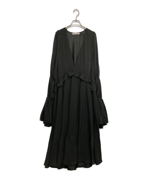 la belle etude（ラベルエチュード）la belle Etude (ラベルエチュード) Vネックプリーツワンピース ブラック サイズ:1の古着・服飾アイテム
