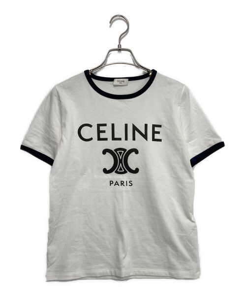 CELINE（セリーヌ）CELINE (セリーヌ) トリオンフコットンジャージーTシャツ ブラック×ホワイト サイズ:XSの古着・服飾アイテム