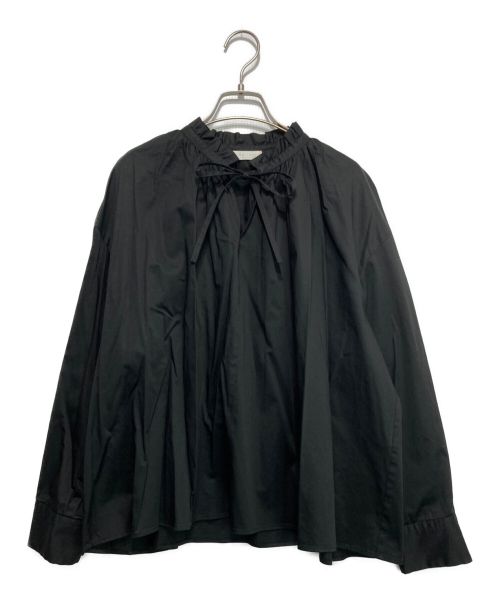 BALLSEY（ボールジィ）BALLSEY (ボールジィ) ハイカウントサテン ネックフリルブラウス ブラック サイズ:36の古着・服飾アイテム