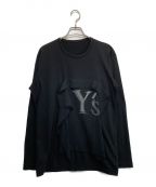 Y'sワイズ）の古着「PLAIN STITCH x GEORGETTE Y's PATCH-WORKED LONG SLEEVES T」｜ブラック