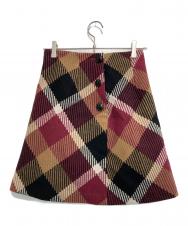 BLUE LABEL CRESTBRIDGE (ブルーレーベルクレストブリッジ) チェックロービングツイード台形スカート レッド サイズ:36