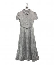 HER LIP TO (ハーリップトゥ) Annecy Belted Dress アヌシーベルトドレス グレー×ホワイト サイズ:S