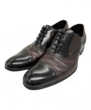 LANVIN COLLECTION (ランバンコレクション) ブラックシャイニーバイカラーコンビ オックスフォード ドレスシューズ ブラック×ブラウン サイズ:26 1/2